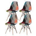 Fabulaxe Modern Fabric Patchwork Chair w/Wooden Legs for Kitchen, Dining Room, Entryway, Living Room, PK 4 QI004328.4